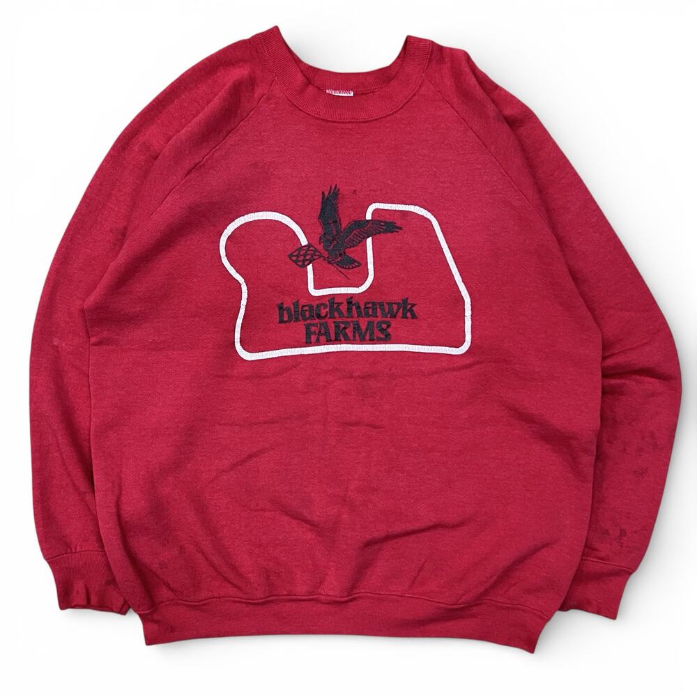 Vintage 80s Distressed Blackhawk Farms Race Track Raglan Crewneck Sweatshirt XL